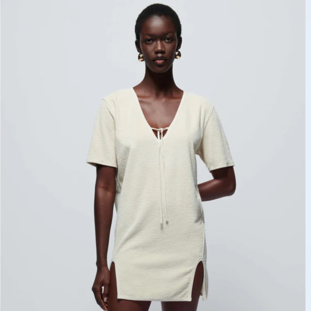 Nation LTD Kahlani Short Sleeve Beige Tie-Front bathing suit Cover- up! NWT!